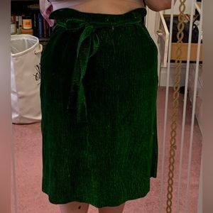 Premme Paper-bag Green Shimmer Midi Skirt Size 12
